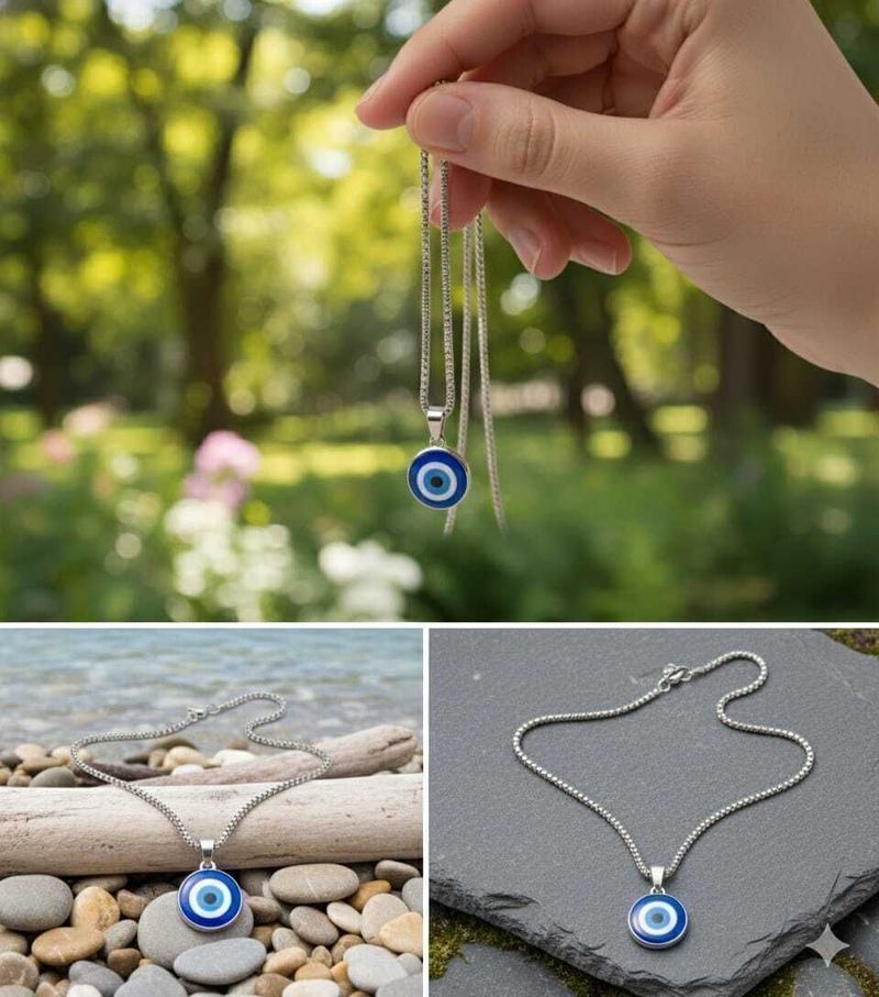 Laxmi Art Evil Eye Locket Set Silver - Image 8