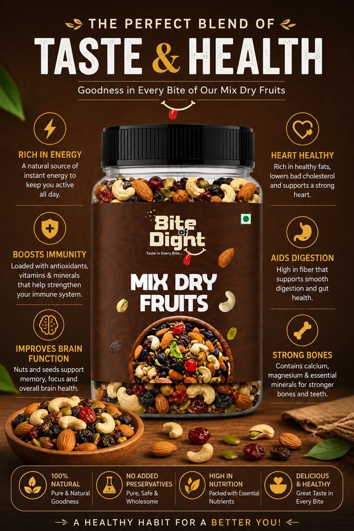 Bite Of Dight nut mix dry fruits panchmeva finest Trail Mix Almonds, Cashews, Dates, Apricots, Assorted Seeds & Nuts, Walnuts, Pistachios (1 x 250 g) - Image 5