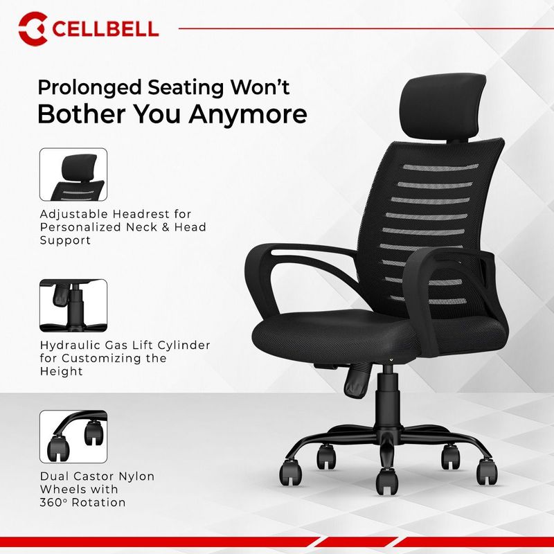 CELLBELL Desire C104 High Back Fabric Mesh Office Chair (Black) - Image 4