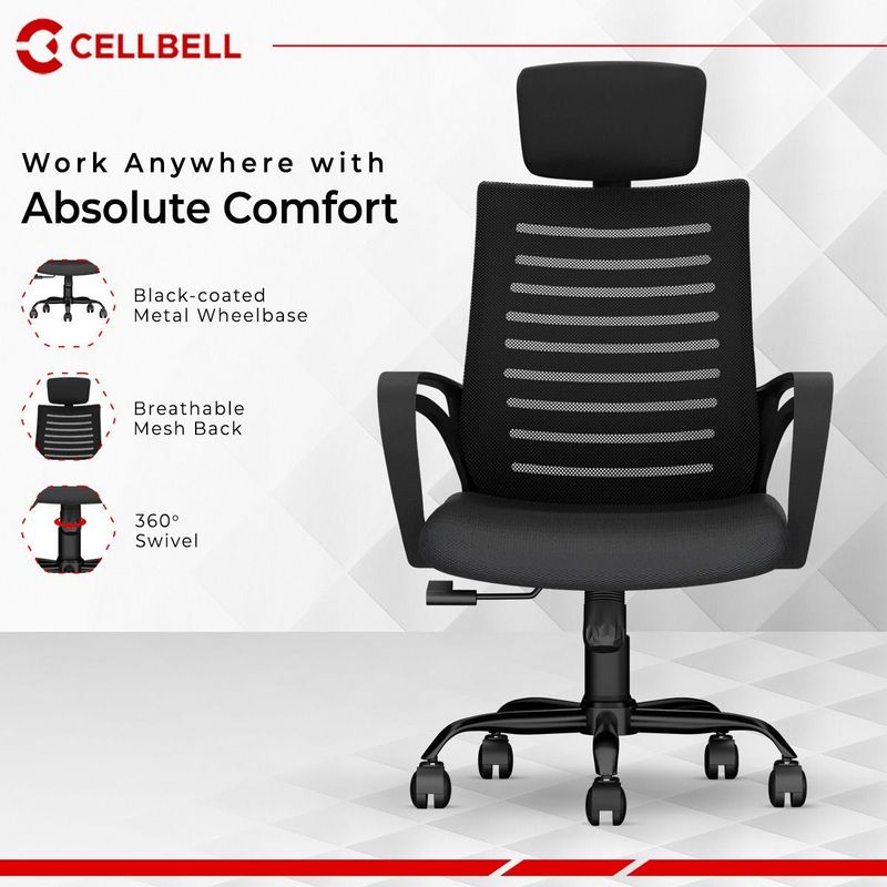 CELLBELL Desire C104 High Back Fabric Mesh Office Chair (Black) - Image 6