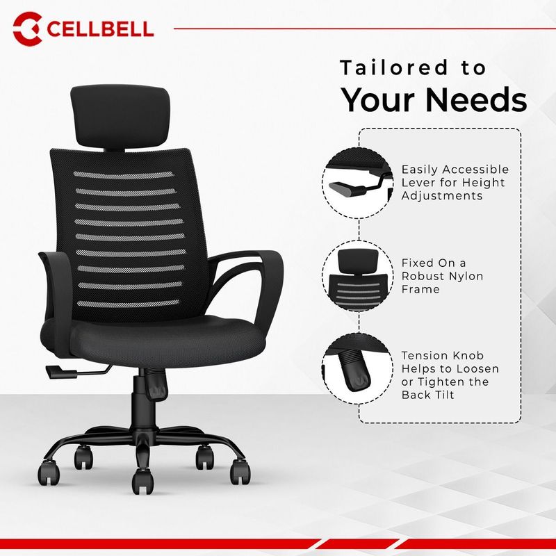 CELLBELL Desire C104 High Back Fabric Mesh Office Chair (Black) - Image 5