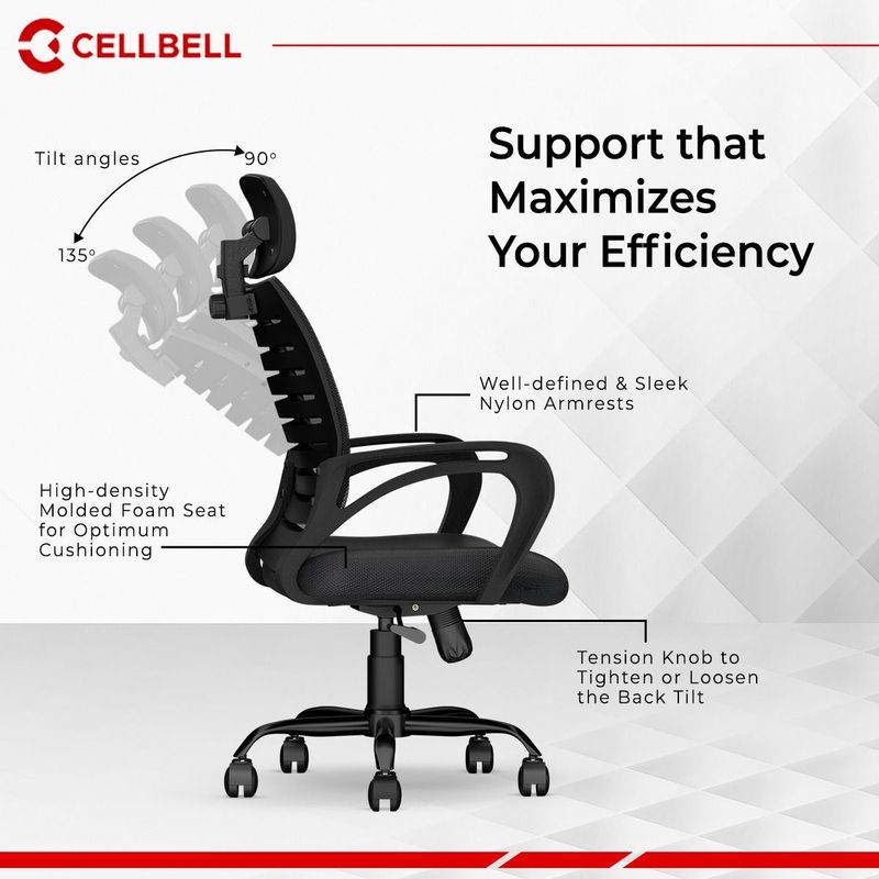CELLBELL Desire C104 High Back Fabric Mesh Office Chair (Black) - Image 7