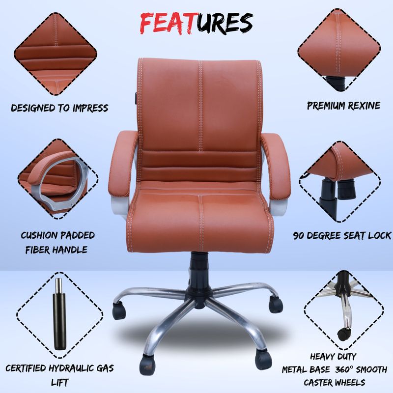 Newturn MAXSON Mid back Leather Office revolving Leather Office Adjustable Arm Chair (Khaki, Optional Installation Available) - Image 8