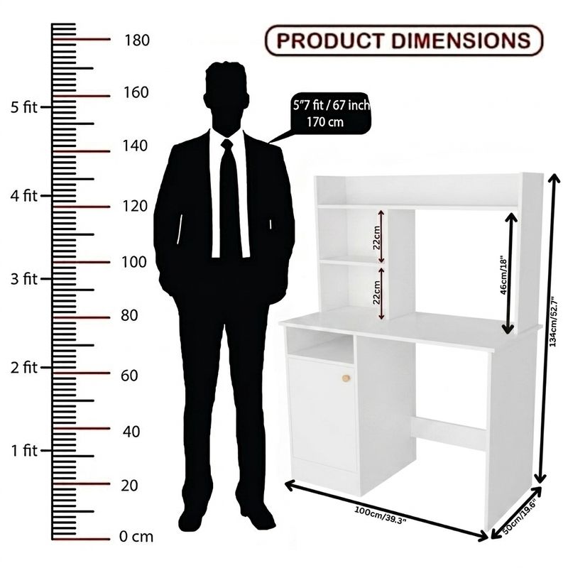 Flipkart Perfect Homes Multipurpose Portable Study Desk with Hutch Storage & Shelves for Home Office Engineered Wood Study Table (Free Standing, Finish Color - White, DIY(Do-It-Yourself)) - Image 8