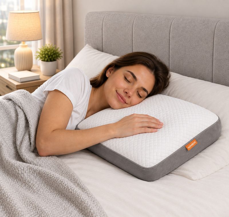HOMBOX Memory Foam Orthopaedic Pillow Pack of 1 Geometric Memory Foam Pillow (King Size) Size -26x18x5 Inch (White) - Image 5