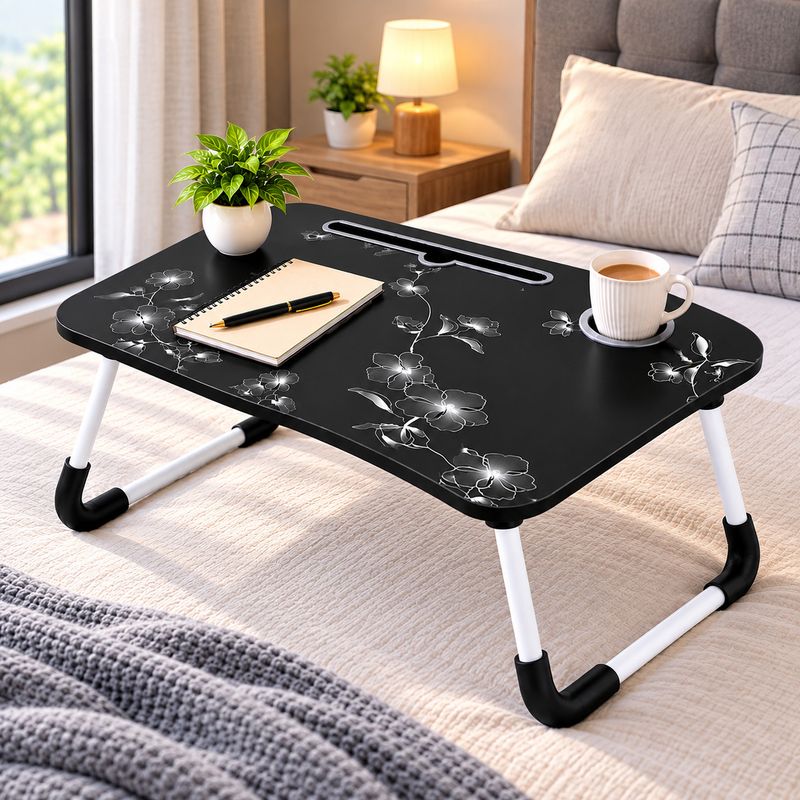 FoldFirst Multipurpose Wood Portable Laptop Table (Black Flower, - Image 5
