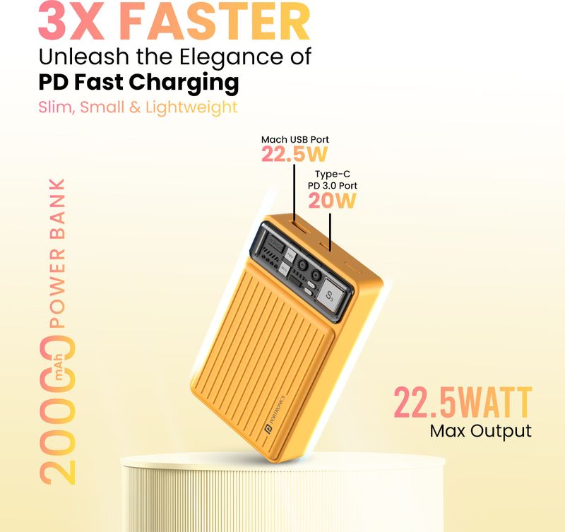 Portronics 20000 mAh 22.5W Power Bank (Yellow) - Image 4