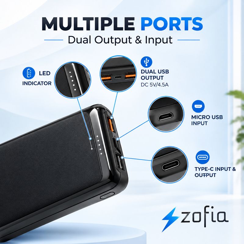 zofia 15000 mAh 22.5W Power Bank (Black) - Image 5