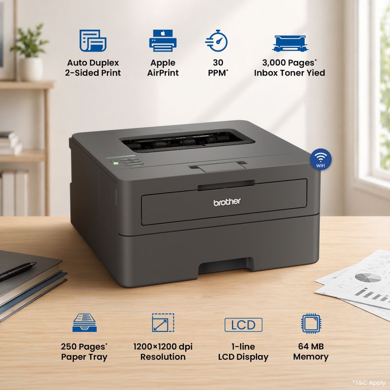 Brother HL-L2440DW WiFi Monochrome Laser Printer, Auto Duplex - Image 6