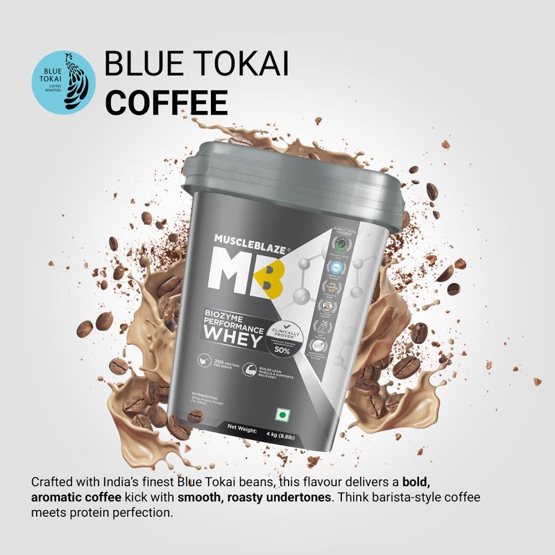 MUSCLEBLAZE Biozyme Performance Whey Protein Powder, 25g Protein Per Scoop Whey Protein (4 kg, Blue Tokai Coffee Flavor) - Image 8