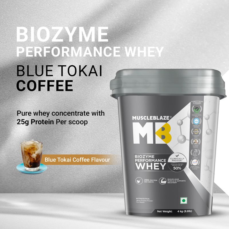 MUSCLEBLAZE Biozyme Performance Whey Protein Powder, 25g Protein Per Scoop Whey Protein (4 kg, Blue Tokai Coffee Flavor) - Image 6