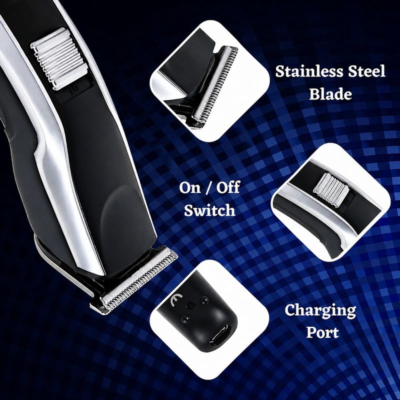 Zeno volt Multi-Length Hair Clipper Kit with 4 Combs, USB, Silver - Image 6