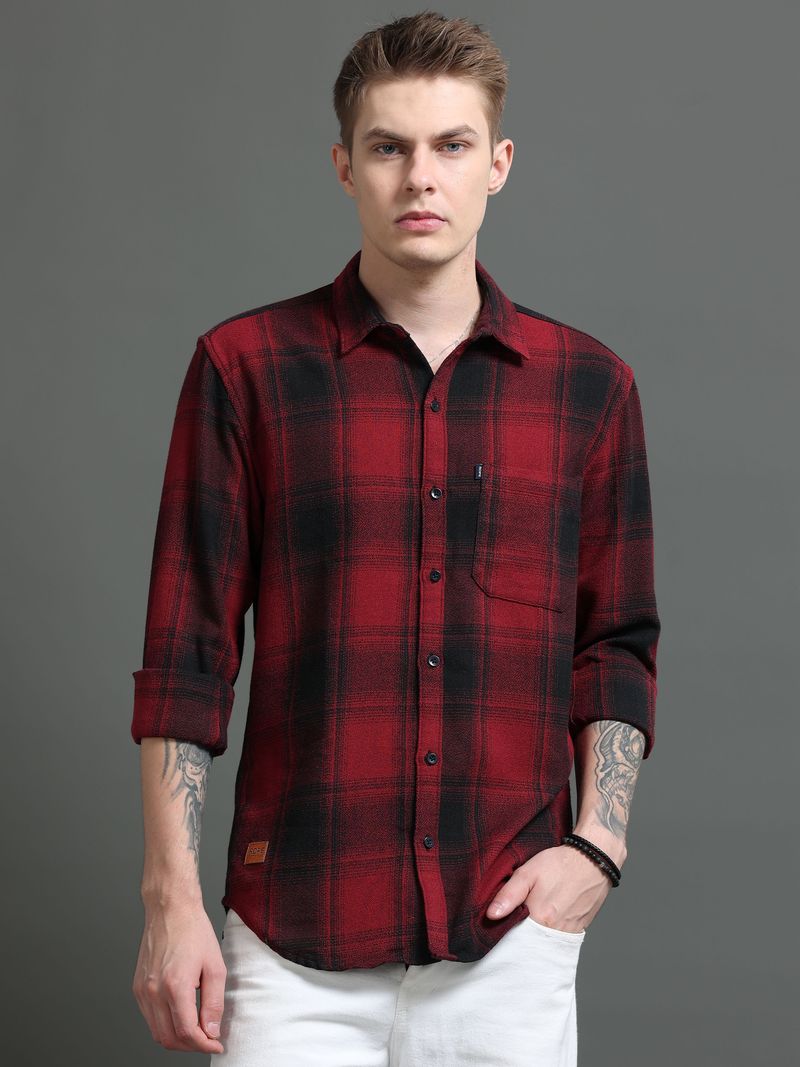 Rope Men Slim Fit Checkered Spread Collar Casual Shirt - Image 7
