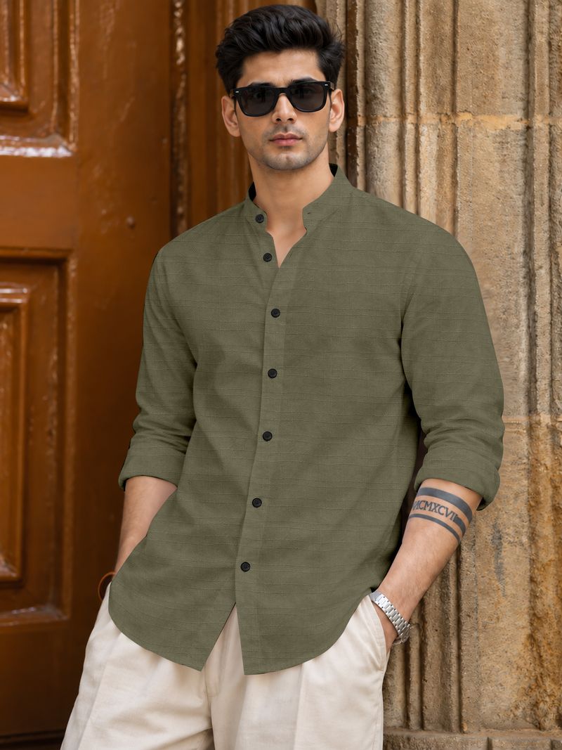 D&B TRENDS Men Boxy Fit Solid Mandarin Collar Formal Shirt - Image 4