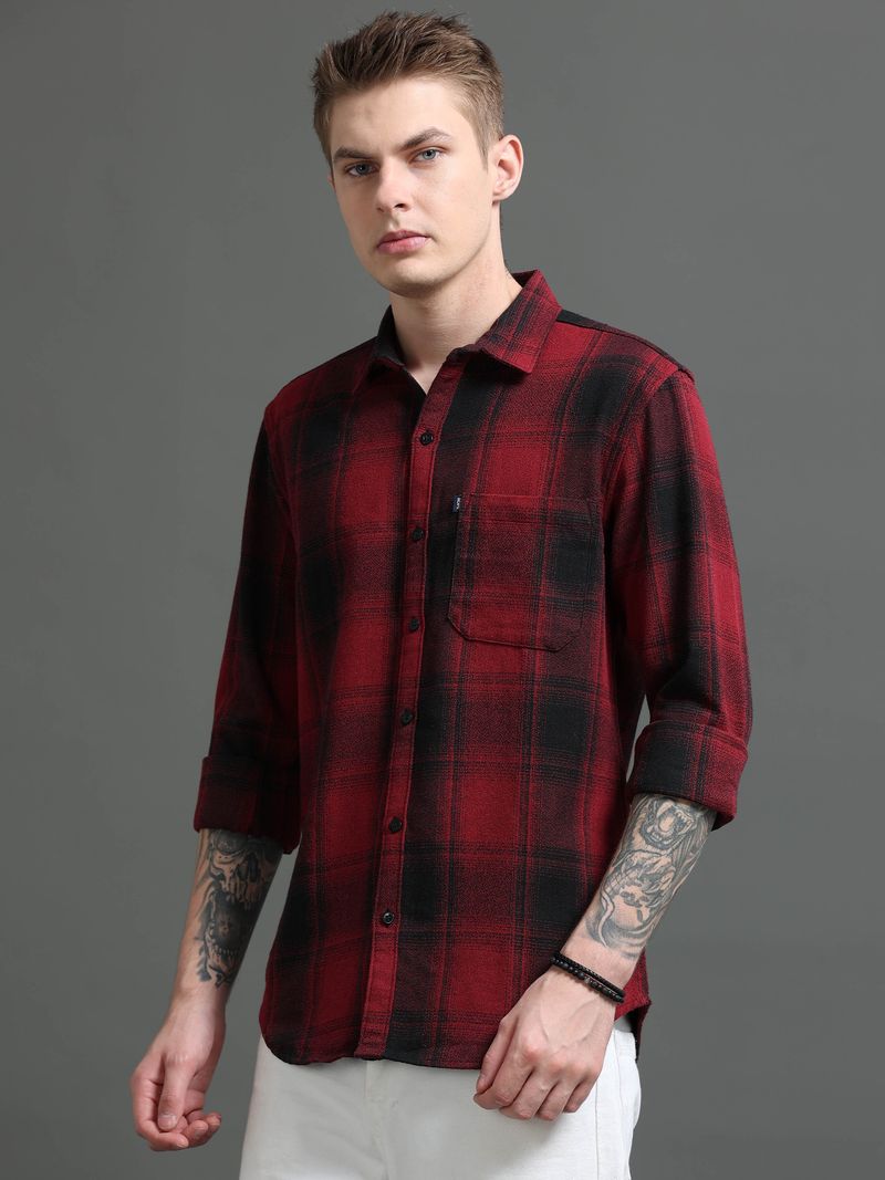 Rope Men Slim Fit Checkered Spread Collar Casual Shirt - Image 8