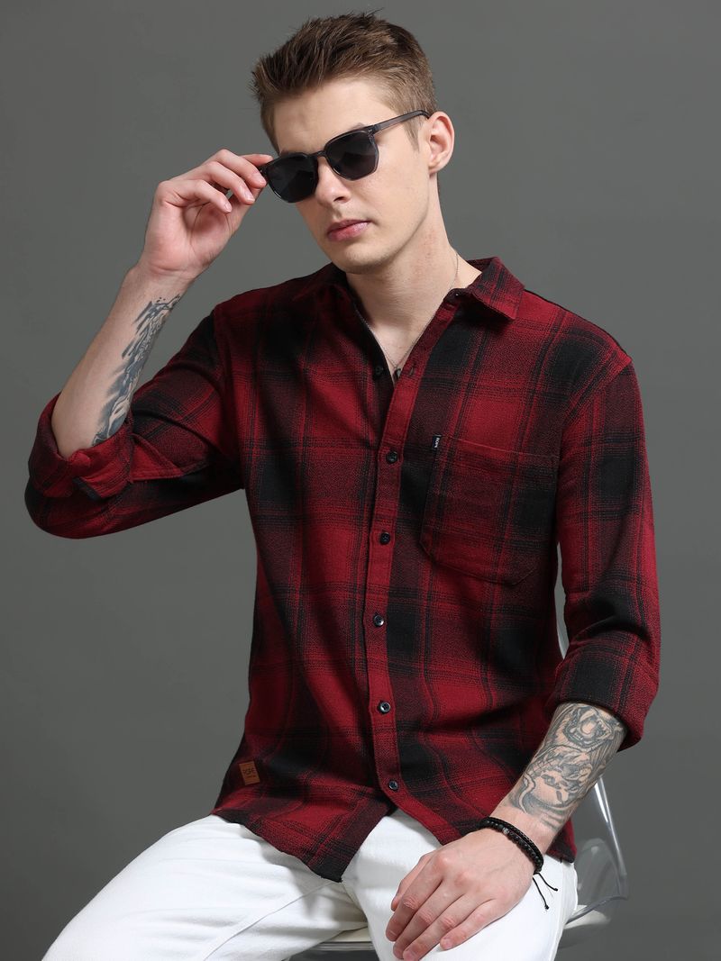 Rope Men Slim Fit Checkered Spread Collar Casual Shirt - Image 5