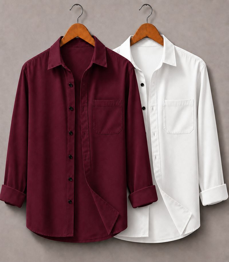 mozero Men Regular Fit Solid Spread Collar Casual Shirt (Pack of 2) - Image 5