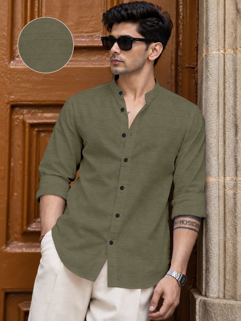 D&B TRENDS Men Boxy Fit Solid Mandarin Collar Formal Shirt - Image 3