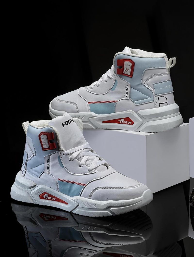 Footox High Top Sneakers for Men (Blue, White, Size 6) - Image 2