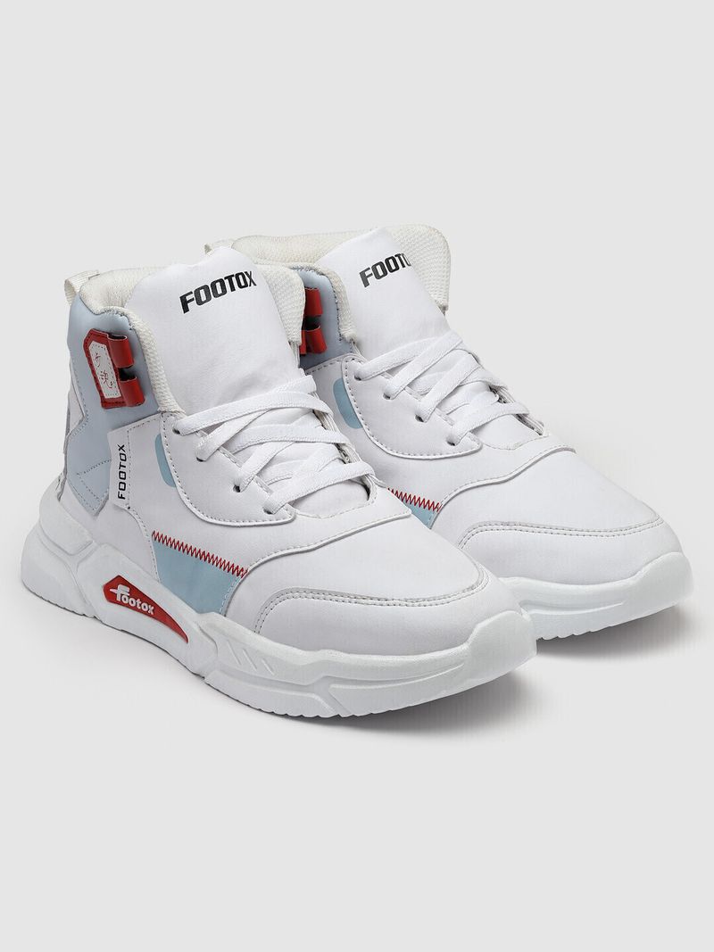 Footox High Top Sneakers for Men (Blue, White, Size 6) - Image 4