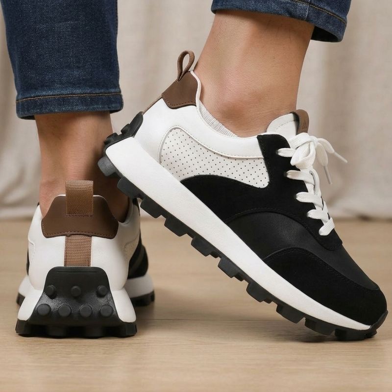 Flucky Men's Suede Leather Retro Sneakers (Black, 6) - Image 6