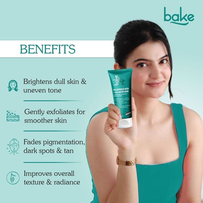 BAKE 2% Glycolic Acid for Dark Spots & Pigmentation | For Tan Removal & Dull Skin | Daily Brightening & Glowing - 100ml Face Wash (100 ml) - Image 4