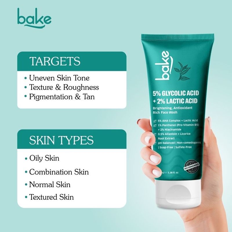 BAKE 2% Glycolic Acid for Dark Spots & Pigmentation | For Tan Removal & Dull Skin | Daily Brightening & Glowing - 100ml Face Wash (100 ml) - Image 5
