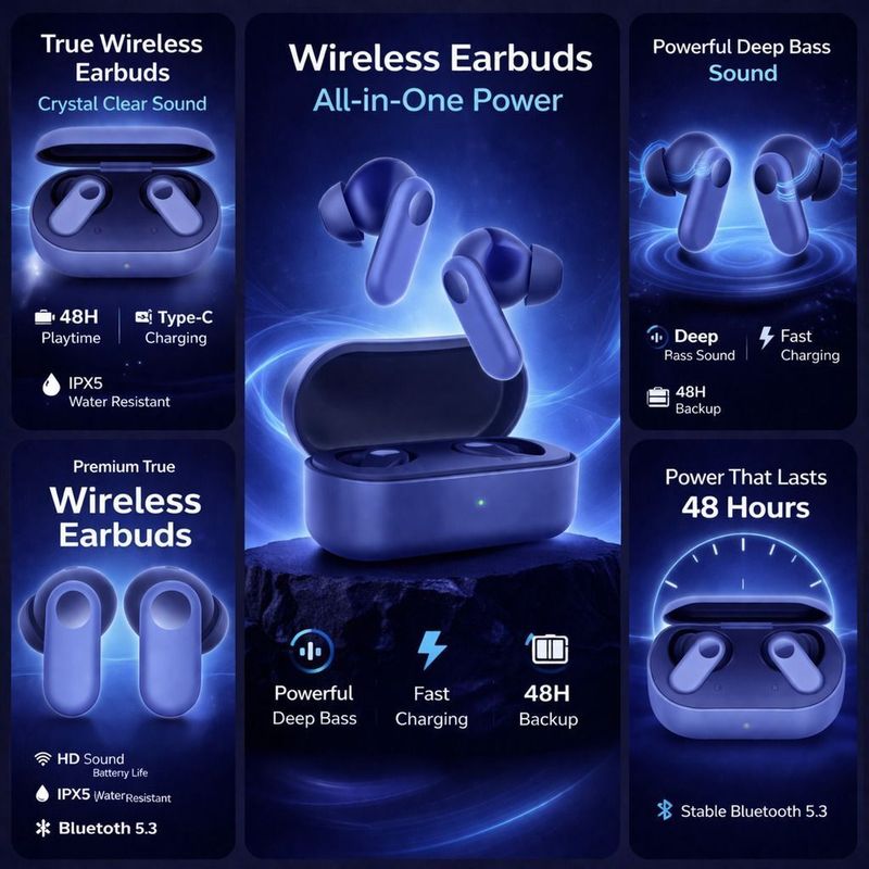 NDHD True Wireless Earbuds Cord 2 CE with Mic, 12.4mm Drivers, Blue - Image 3