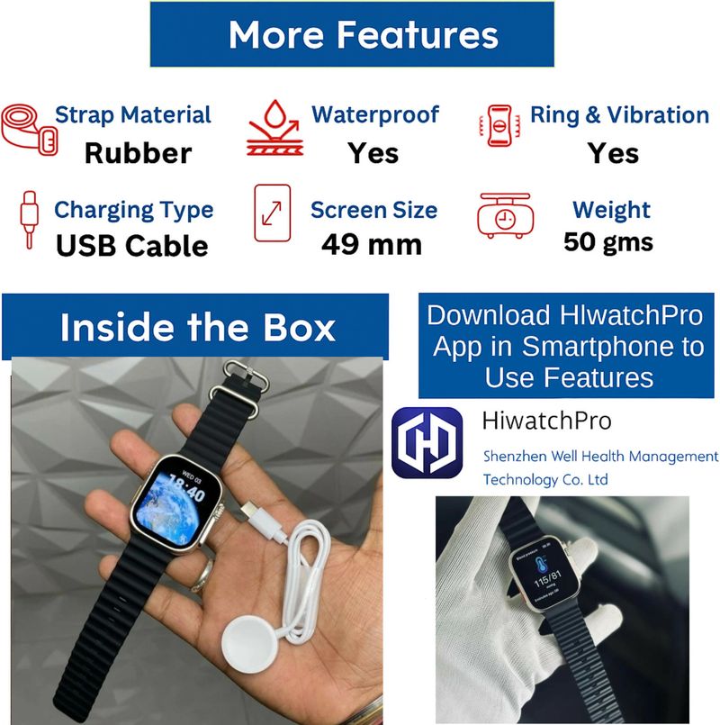 GWE Hiwatchpro Smartwatch, Black Strap, Free Size - Image 5