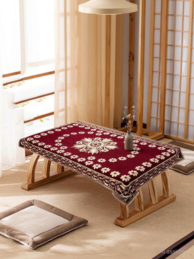 Sparklings Velvet 4 Seater Printed Table Cover (Red) - Image 5