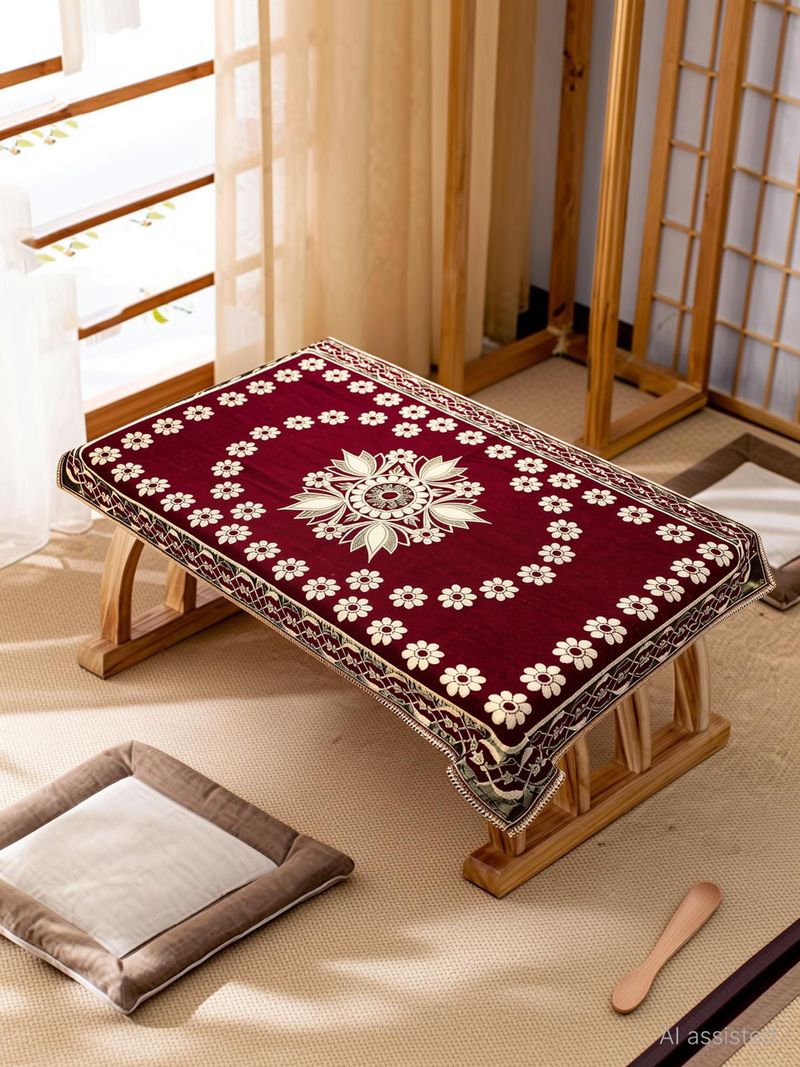 Sparklings Velvet 4 Seater Printed Table Cover (Red) - Image 7