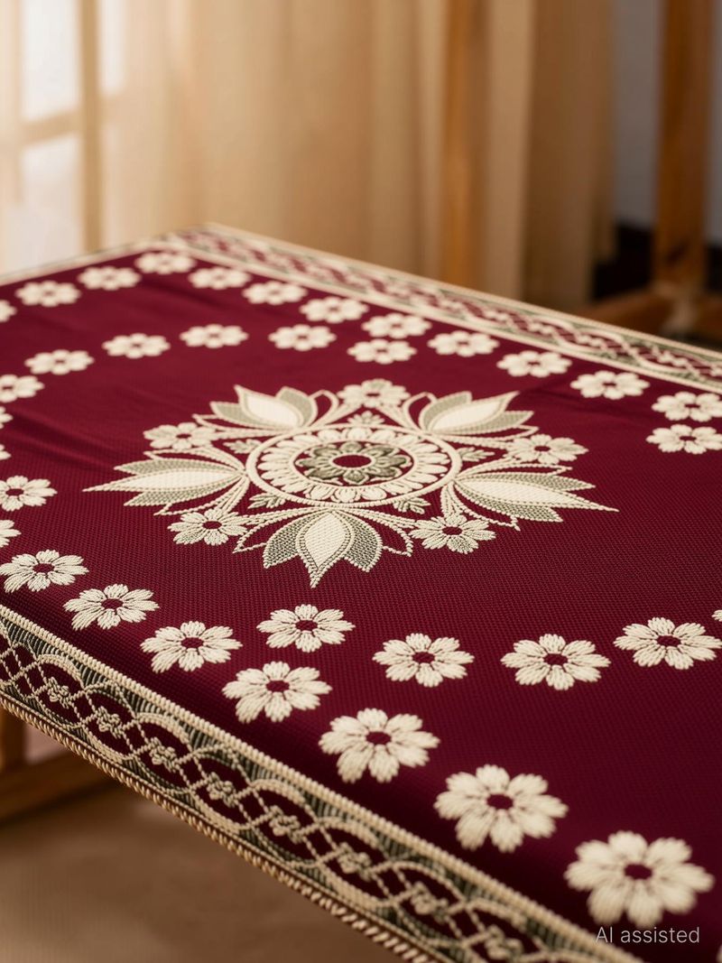 Sparklings Velvet 4 Seater Printed Table Cover (Red) - Image 8