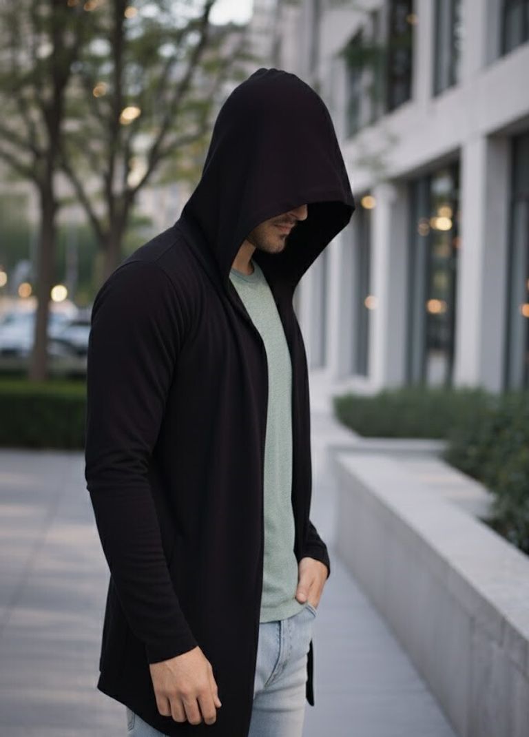 Vuzzan Men Kimono Style Full Sleeve Black Shrug - Image 7