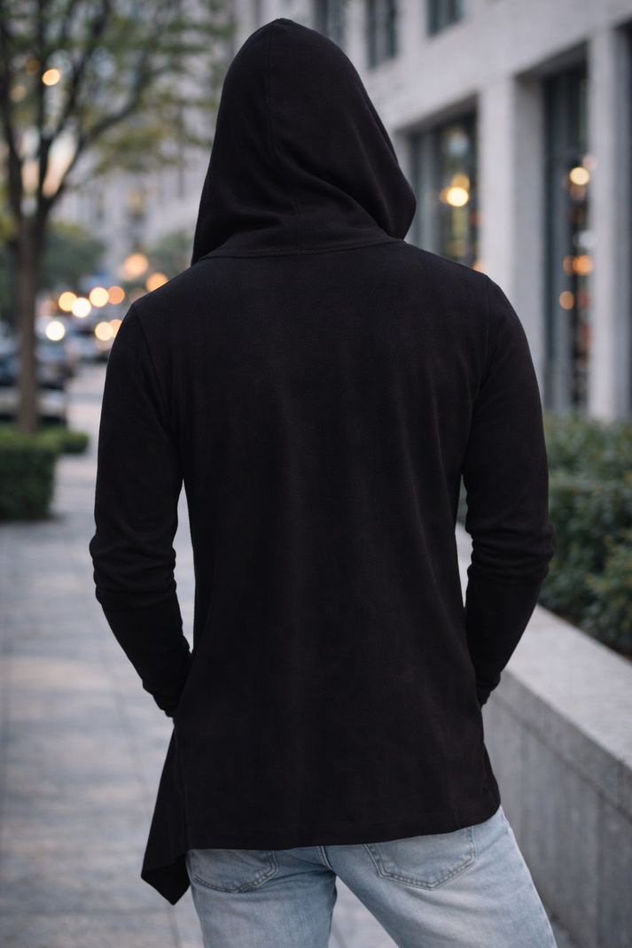 Vuzzan Men Kimono Style Full Sleeve Black Shrug - Image 6