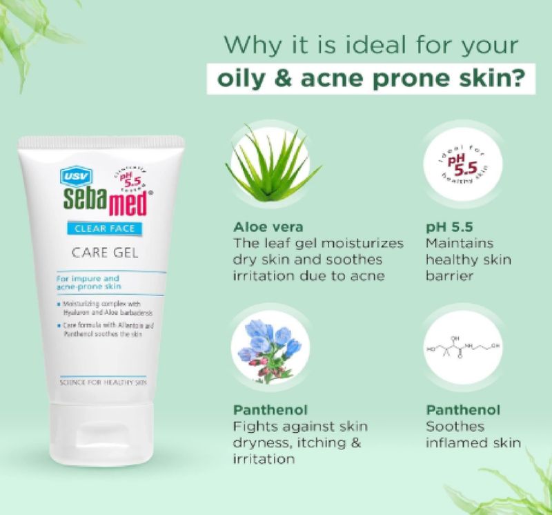 USV Clear Face Care Gel â Oil-Free Moisturizer with Hyaluronic Acid & Aloe Vera | For Oily, Acne-Prone & Sensitive Skin (50 g) - Image 4
