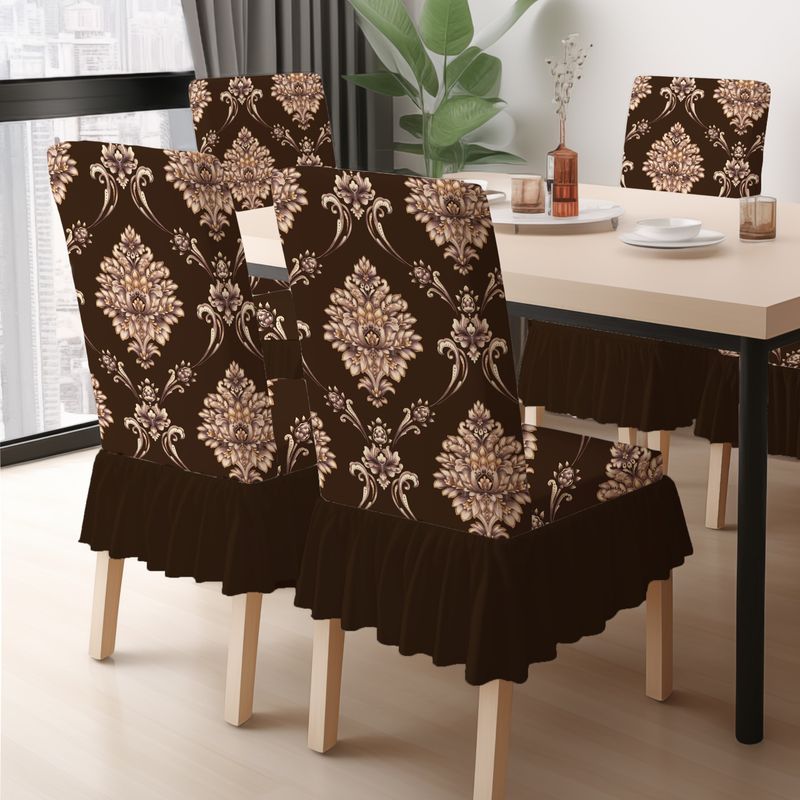 DECORIAN Polycotton 4 Seater Chair Geometric Cover (Pack of 4 Coffee Damask) - Image 5