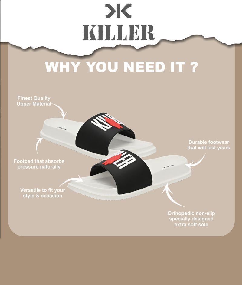 KILLER Soft Comfortable Chappal Casual Lightweight Men Slippers for Daily Wear Men Slides (Black, White , 7) - Image 8