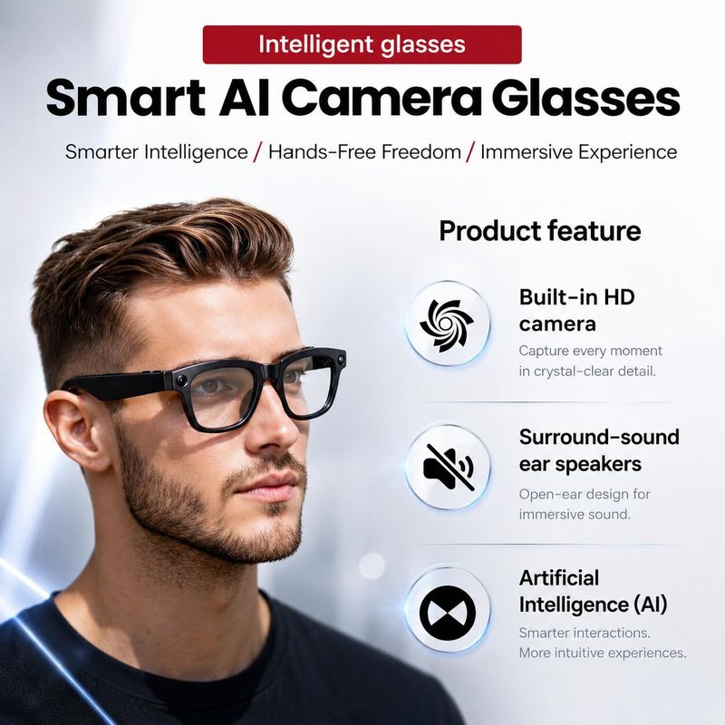 TULUA G2 AI Camera Smart Glasses, 8MP,HD, Photo&Video, Bluetooth,Voice Translation m23 (Black) - Image 6
