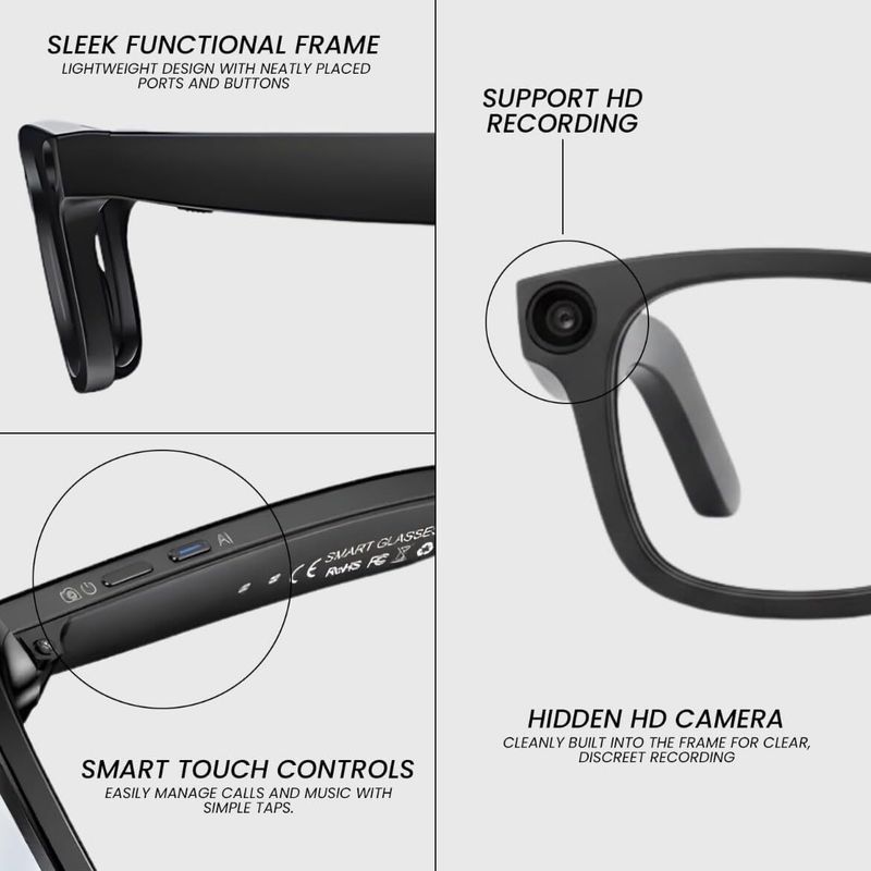 TULUA G2 AI Camera Smart Glasses, 8MP,HD, Photo&Video, Bluetooth,Voice Translation m23 (Black) - Image 8