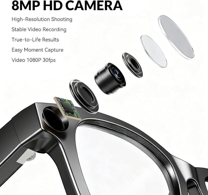TULUA G2 AI Camera Smart Glasses, 8MP,HD, Photo&Video, Bluetooth,Voice Translation m23 (Black) - Image 5
