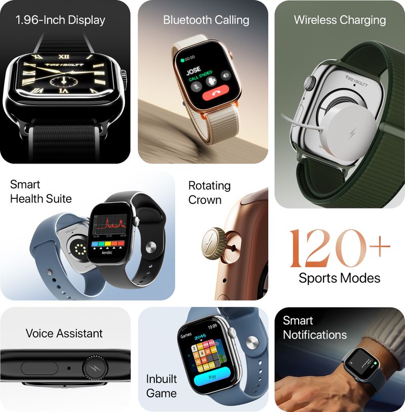 Fire-Boltt Rise X 2.01 HD Display, Wireless Charging, Rotating Crown, Bluetooth Call Smartwatch (Black S Strap, Free Size) - Image 8