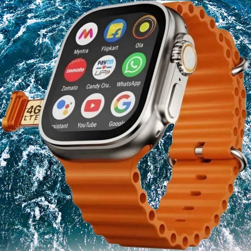 Vinayak T800 Ultra Smart Watch with Wireless Charger, Orange Strap - Image 2