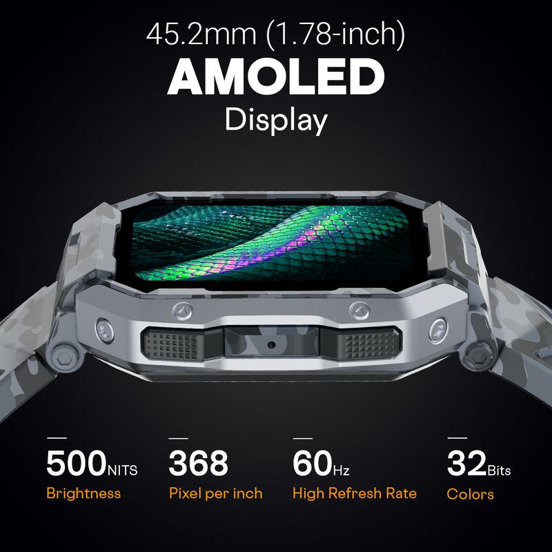 Fire-Boltt Cobra 45.2mm (1.78) AMOLED Army Grade Build, Bluetooth Calling with 123 Sports Smartwatch (Camo Black Strap, Free Size) - Image 8