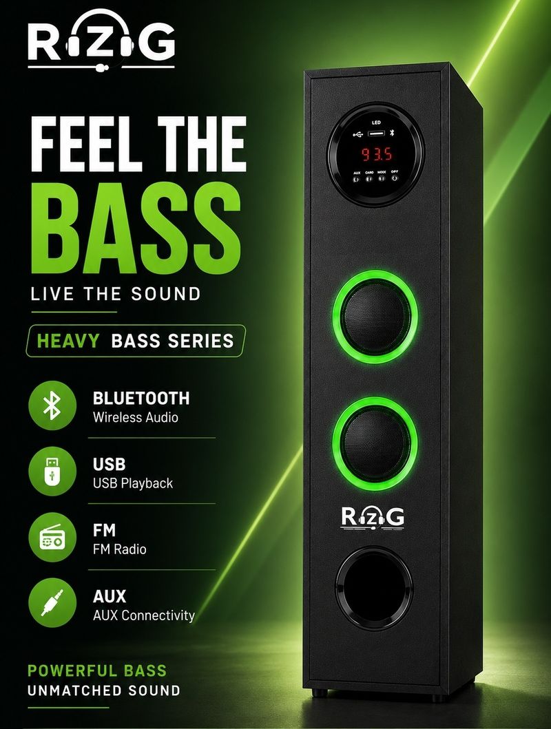 RZG Thunder R-2 Tower Speaker 120W Bluetooth Black - Image 5