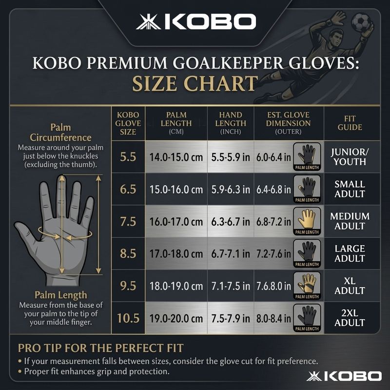 KOBO Football Goal Keeper Gloves with Strong Grip (Size-5.5) Goalkeeping Gloves (Black) - Image 7