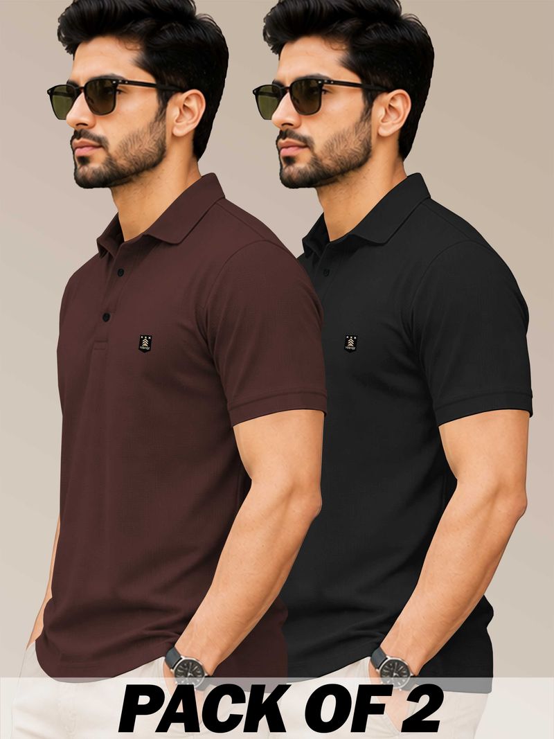 VeBNoR Men Solid Polo Neck Polyester Black T-Shirt - Image 8