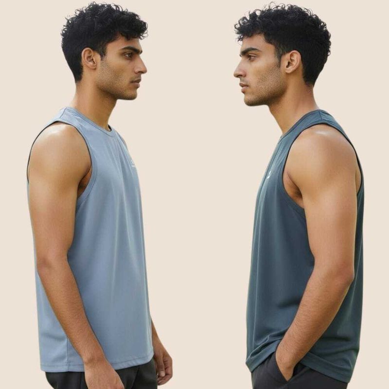 MANBOW Pack of 2 Men Solid Scoop Neck Polyester Grey, Light Blue T-Shirt - Image 7