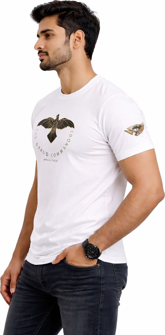 WARRIOR WORLD Men Printed Round Neck Pure Cotton White T-Shirt - Image 7