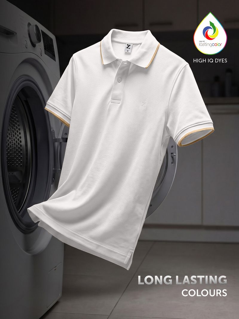 XYXX Men Solid Polo Neck Pure Cotton White T-Shirt - Image 7