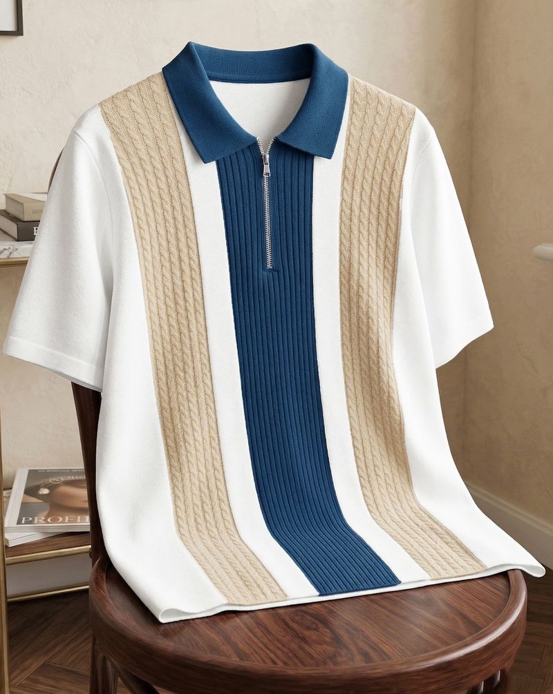 AUSK Men Colorblock Polo Neck Cotton Blend Multicolor T-Shirt - Image 5